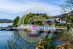 Harbour and colorful building in Potree, Isle Of Skye, Scotland photo