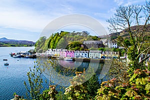 Harbour and colorful building in Potree, Isle Of Skye, Scotland photo