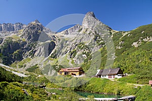 Scenic landscape view of a hut in the High Tatras