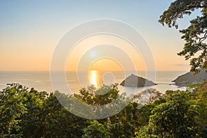 Scenic landscape view on Koh Nang Yuan island, sea horizon from high-angle