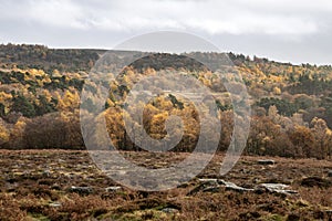 Scenic landscape view from Owler Tor in Peak District in Enlgand during Autumn Fall