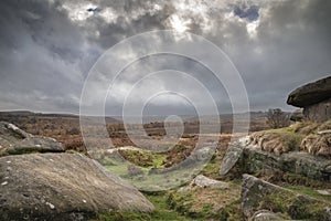 Scenic landscape view from Owler Tor in Peak District in Enlgand during Autumn Fall