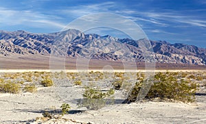 Panamint Mountains Range Blue Skyline Green Desert Death Valley Scenic Landscape