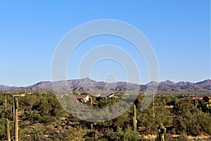 Scenic landscape view from Rio Verde, Sonoran Desert, Maricopa County, Arizona to Prescott Arizona, Yavapai County