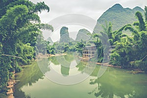 Scenic landscape at Yangshuo County of Guilin, China. View of be