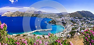 Scenic Leros island. Dodekanese. beautiful view of Panteli village and beach. Greece photo