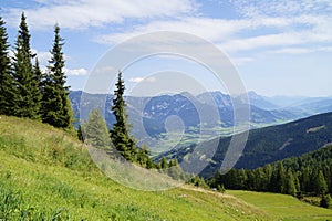 scenic lush green alpine landscape of the Dachstein region in Austria (Styria)