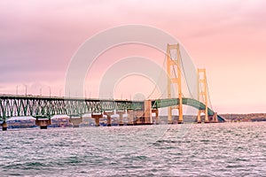 Scenic Mackinac Bridge shot from Old Mackinac Point during sunset