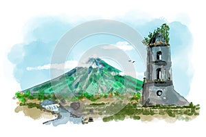 Scenic Mayon Volcano, Philippines, art