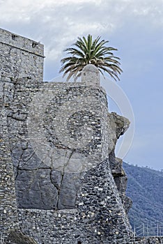 Scenic Mediterranean riviera coast. Panoramic view of Camogli to