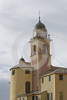 Scenic Mediterranean riviera coast. Panoramic view of Camogli to