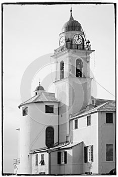 Scenic Mediterranean riviera coast. Panoramic view of Camogli to