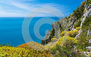 Scenic mediterranean seascape with cliffs at Palinuro, Cilento, Campania, southern Italy.
