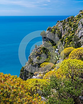 Scenic mediterranean seascape with cliffs at Palinuro, Cilento, Campania, southern Italy.