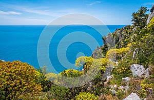 Scenic mediterranean seascape with cliffs at Palinuro, Cilento, Campania, southern Italy.