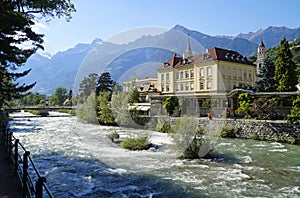 scenic Merano with the emerald-green Passer river (Italy, Region: Trentino-Alto Adige SÃÂ¼dtirol, Province: South Tyrol) photo