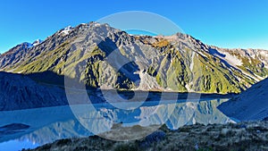 Scenic mountain landscape along Kea Point Track in Aoraki Mount Cook National Park