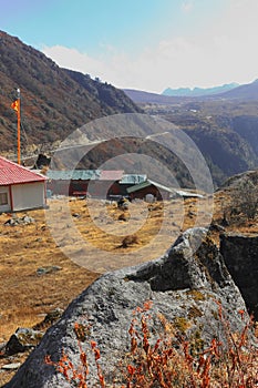 scenic mountain landscape and remote countryside area of high himalayan region in east sikkim