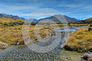 Scenic mountain ranges used for filming Lord of the Ring, in Ashburton Lakes, New Zealand