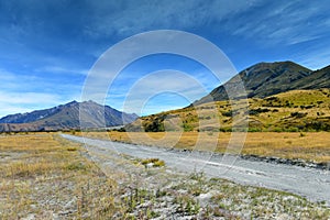 Scenic mountain ranges used for filming Lord of the Rings movie in Ashburton Lakes, New Zealand