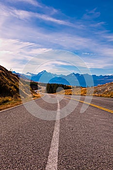 Scenic mountain road in the Southern Alps