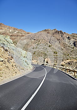Scenic mountain road in Teide National Park, Tenerife, Spain
