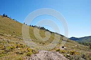 Scenic mountain scenery with a 4WD vehicle