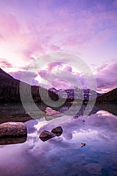 Scenic Mountain sunset view at Joffre Lake