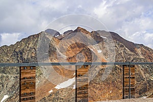 Scenic mountain view from panoramic terrace at summit cableway station