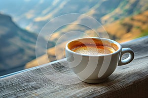 Scenic Mountain View with Espresso Coffee: Enjoying a Moment of Tranquility photo