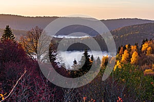 Scenic mountainous landscape with lush woods. Kremnica Mountains, Slovakia.