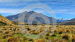 Scenic mountains in Ashburton Lakes region in New Zealand