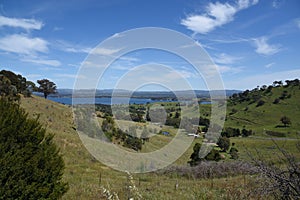 Scenic mountains view with Lake Hume from Kurrajong Gap Lookout located between Bellbridge and Bethanga