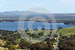 Scenic mountains view with Lake Hume from Kurrajong Gap Lookout located between Bellbridge and Bethanga