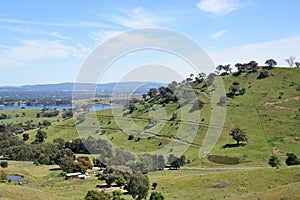 Scenic mountains view with Lake Hume from Kurrajong Gap Lookout located between Bellbridge and Bethanga