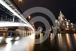Scenic night view of the bridge over the Moscow river