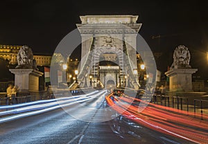 Scenic night view of Chain Bridge in Budapest, Hungary