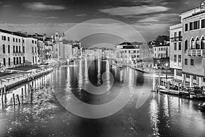 Scenic night view of the Grand Canal in Venice, Italy