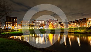 Scenic night view of illuminated buildings in Waddinxveen, Netherlands