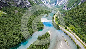 Scenic Norwegian Rauma River Aerial View