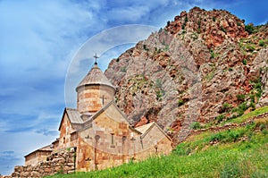 Scenic Novarank monastery in Armenia. against dramatic sky. Noravank monastery was founded in 1205. It is located 122 km