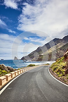 Scenic ocean drive road at the Macizo de Anaga mountain range, Tenerife, Spain photo