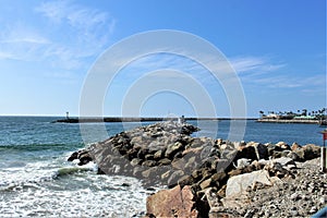 Scenic oceanside view of Portifino California ocean side in Redondo Beach, California, United States