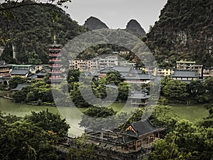 A scenic old section of town in Guilin, China