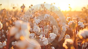 scenic organic cotton farm at harvest time, with a multitude of beautiful white bolls