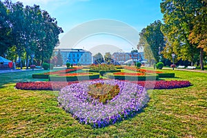 The scenic ornamental flower beds of Hull Park in Poltava, Ukraine