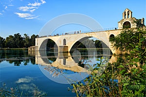 Scenic panorama of the Avignon Bridge and Chapel of Saint Nicholas