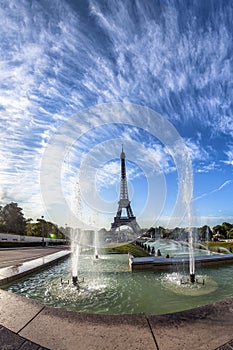 Scenic panorama of the Eiffel Tower in Paris, France