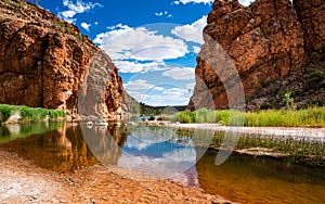 Scenic panorama of Glen Helen gorge in West MacDonnell National Park in central outback Australia