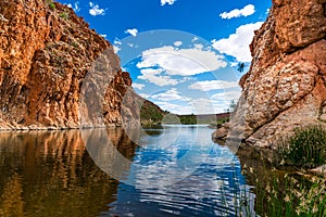 Scenic panorama of Glen Helen gorge in West MacDonnell National Park in central outback Australia